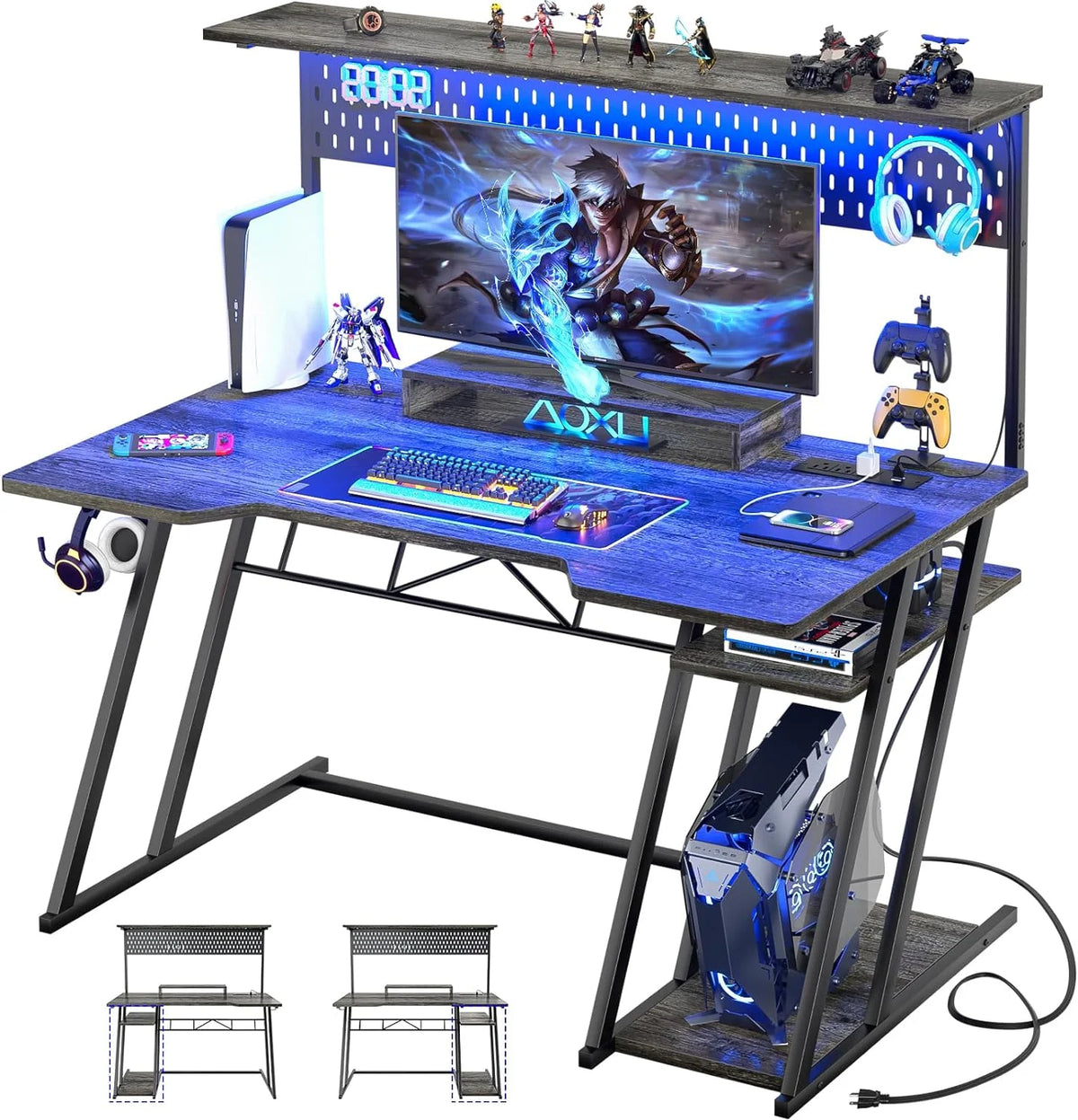 Black 47 inch Computer Desk with Power Outlet and USB Ports R563334