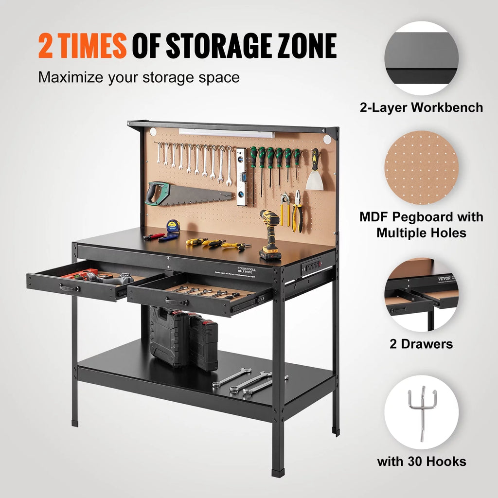 48x24" Steel Workbench with Pegboard and Power Outlets I291858