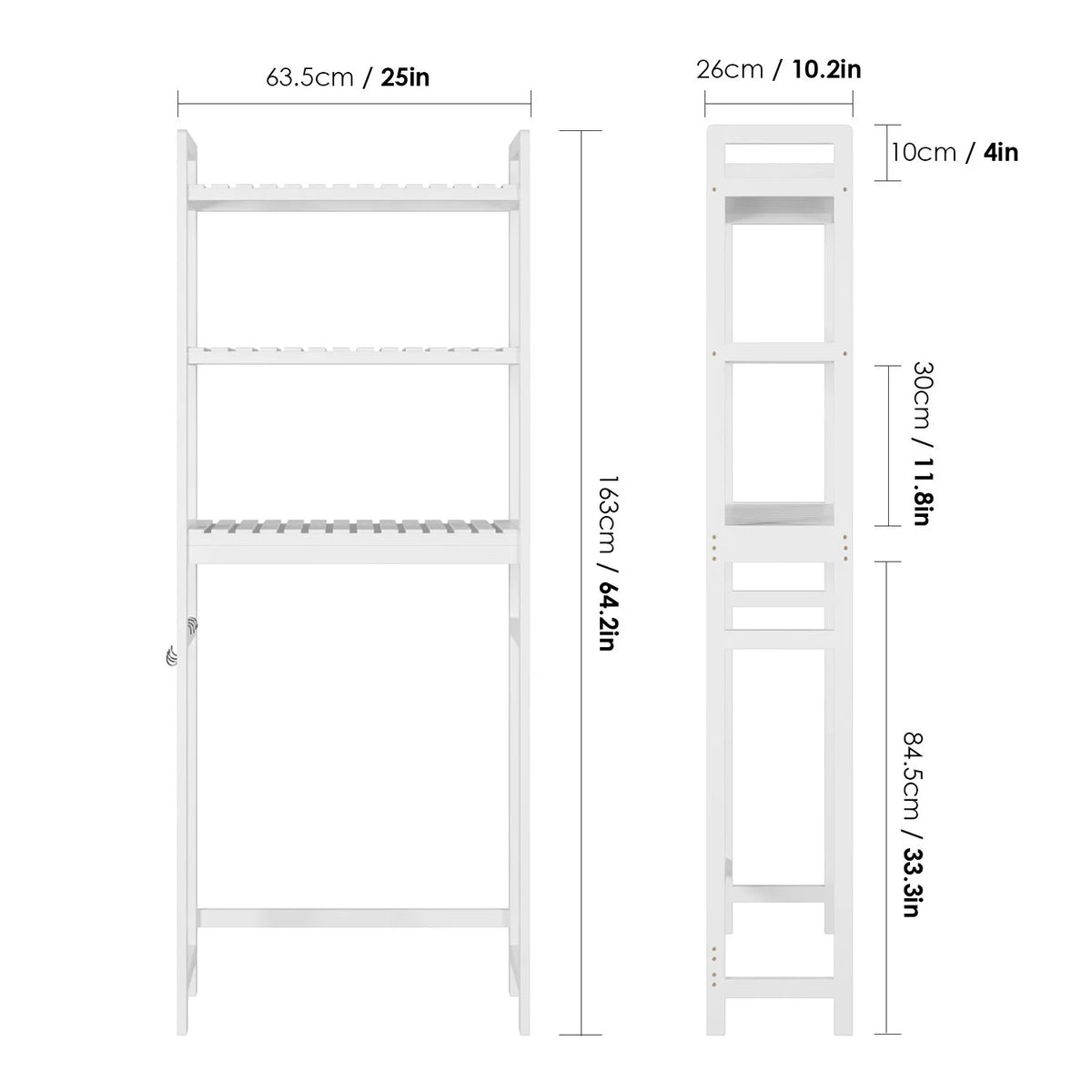 3 Tier White Bamboo Over the Toilet Storage Shelf B440