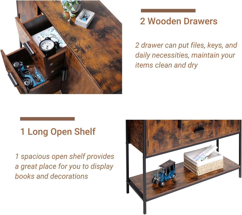 Rustic Brown Storage Cabinet with 2 Drawers and 1 Open Shelf W933