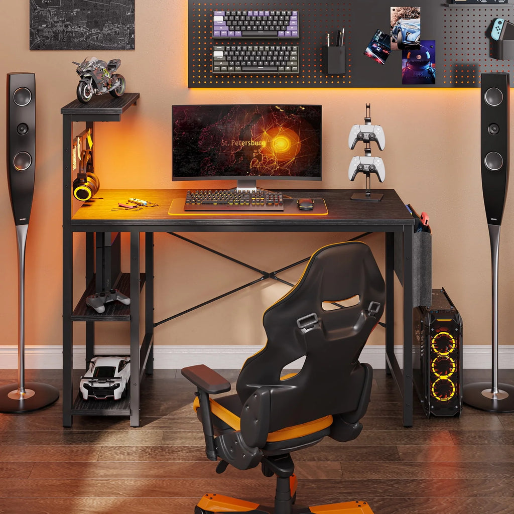 44 inch Computer Desk with LED Lights and Shelves V376
