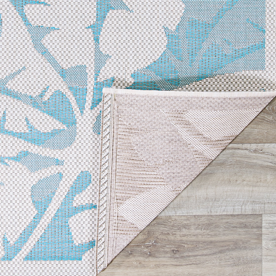 Ivory-Turquoise Blue Indoor Outdoor Area Rug 3'9" x 5'5" W558