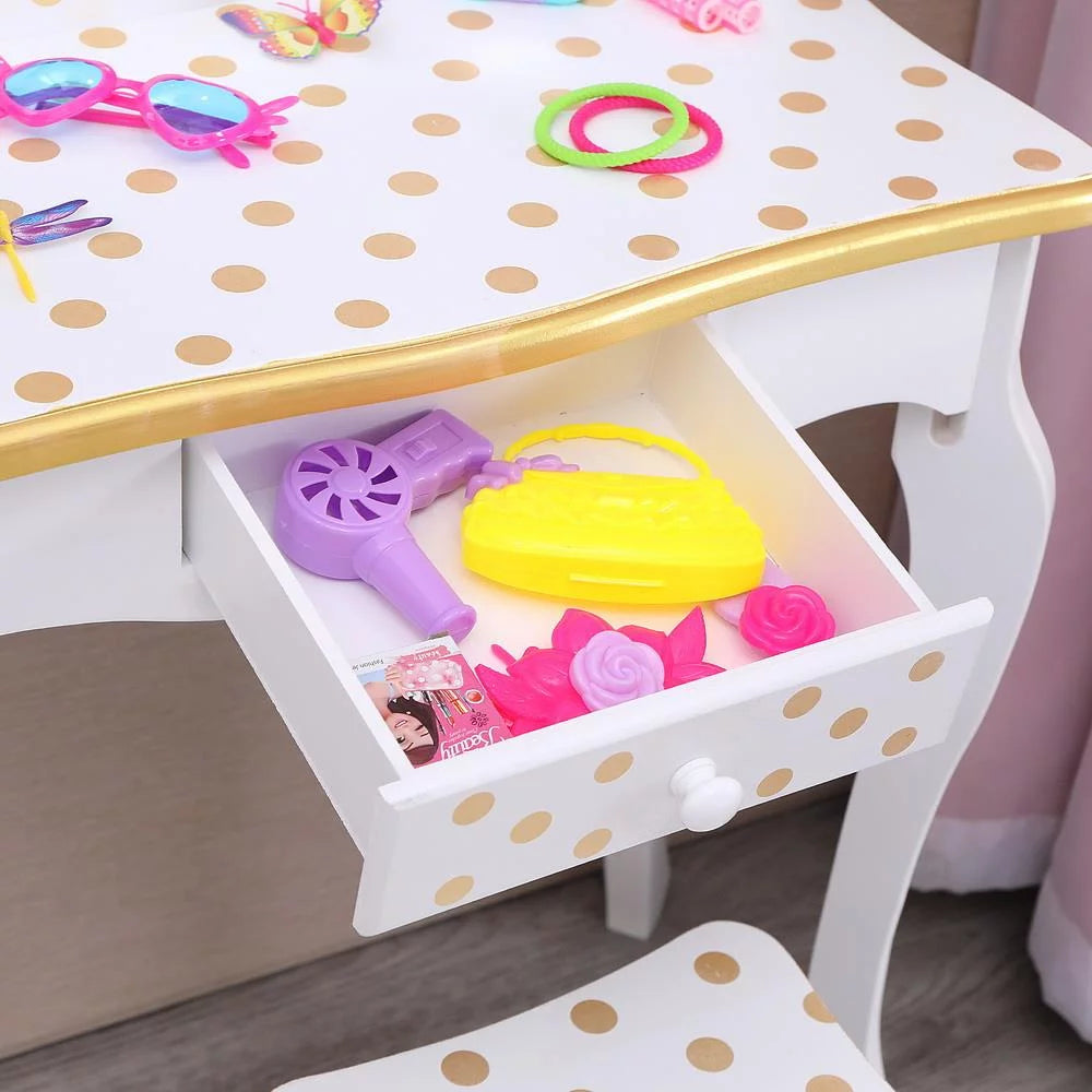 Kids Vanity Table and Stool Set with 3 Mirrors T60799