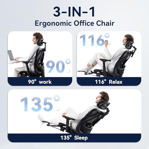 Black Ergonomic Mesh Office Chair with Footrest P9830