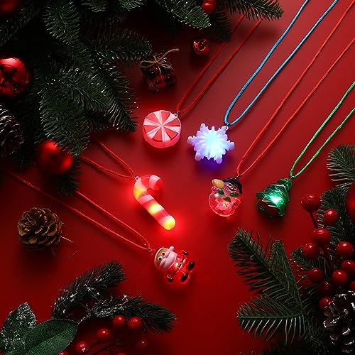 Light up Christmas Bulb Necklace with Santa Claus Tree Snowman Snowflake Candy Decorations 36 Pcs J18214