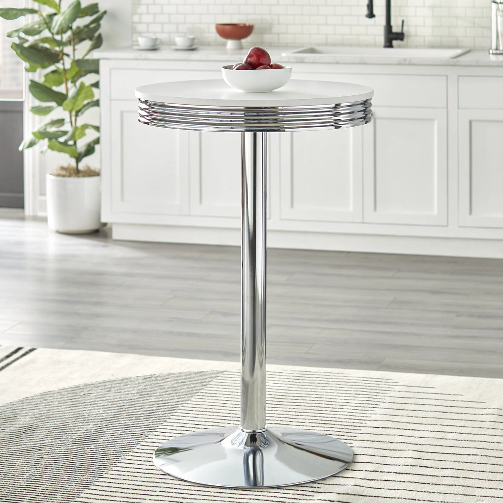 Round Bar Table 43.5" Tall White and Chrome Z88698
