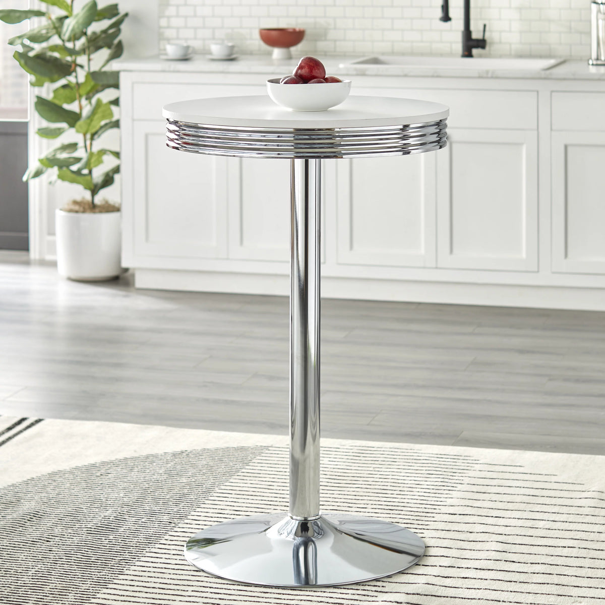 Round Bar Table 43.5" Tall White and Chrome Z88698