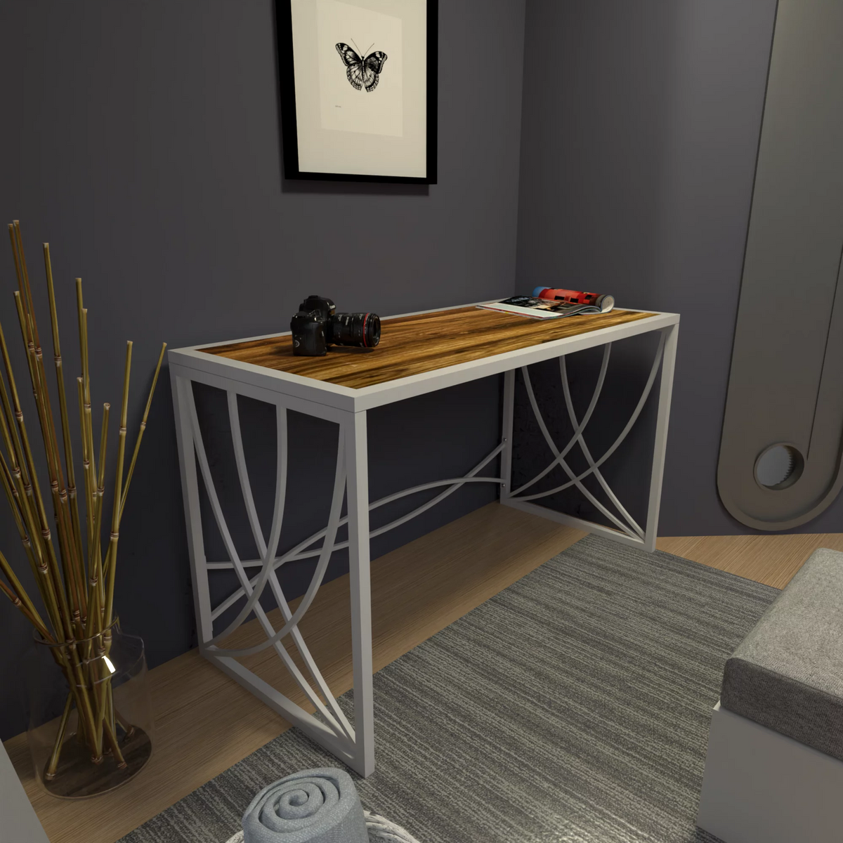 Modern Office & Home Desk with Metal Straight Legs K13922