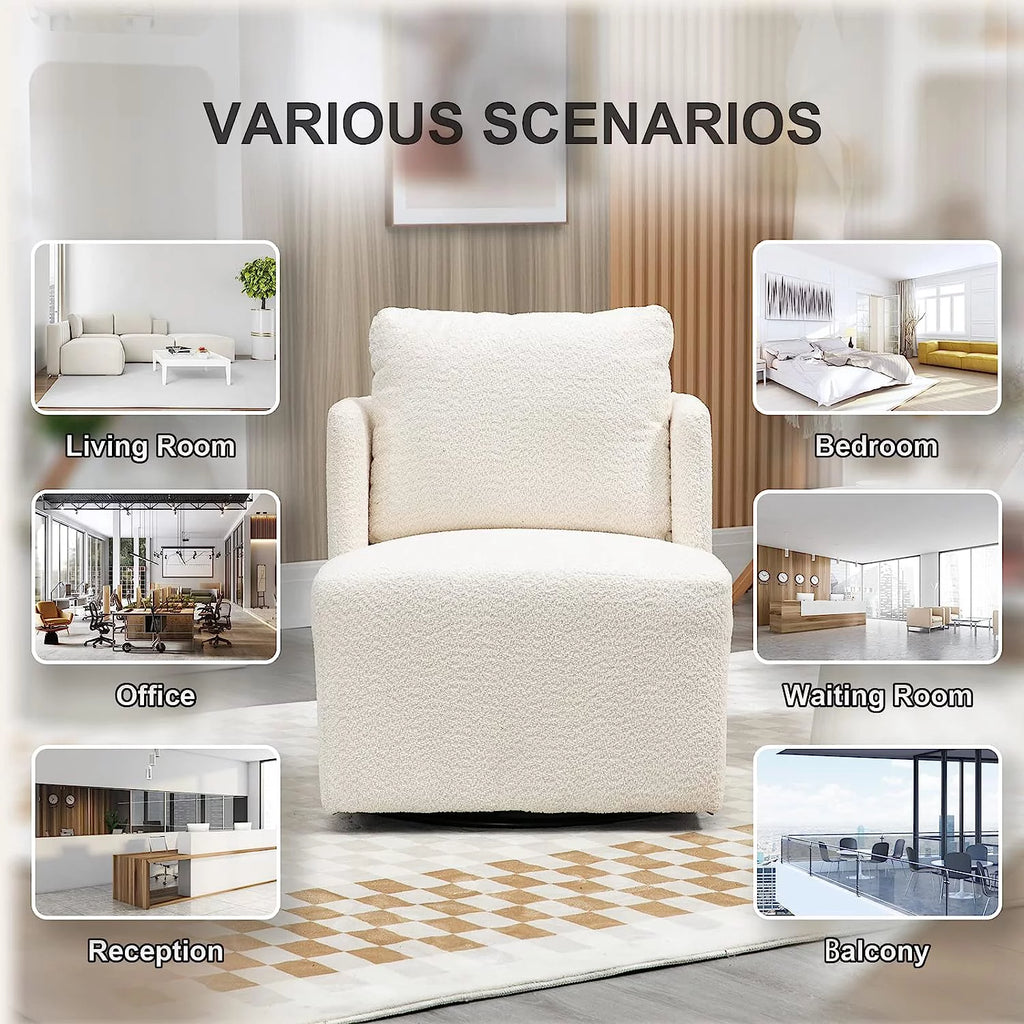 White Chenille Swivel Accent Chair with Pillow V607