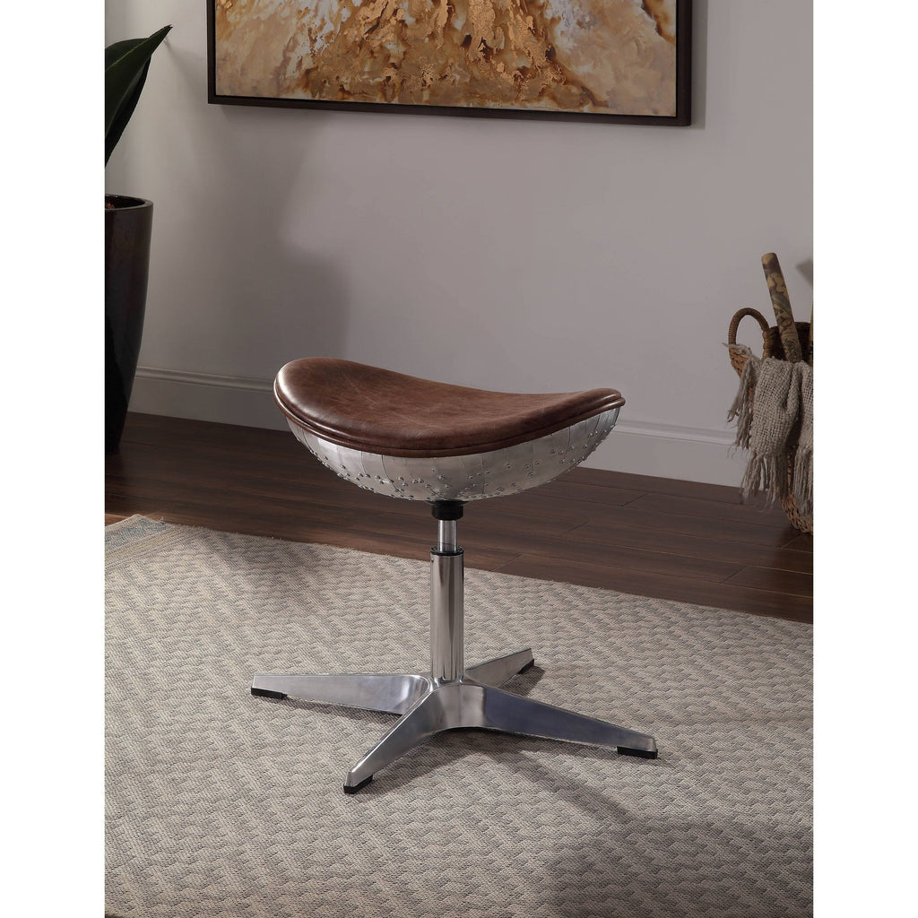 Retro Brown Top Grain Leather Aluminum Stool U24849