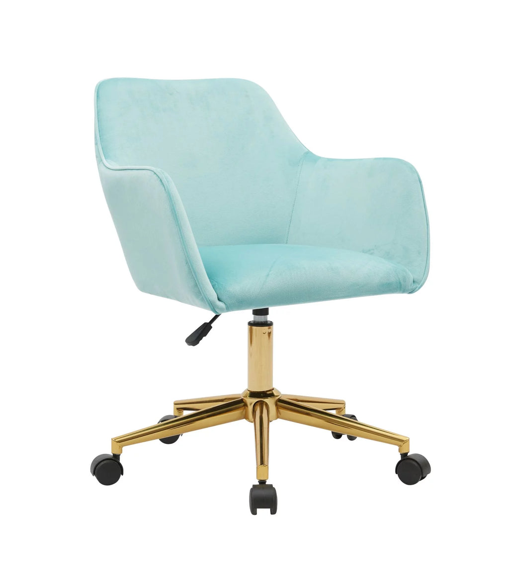 Aqua Light Blue Velvet Adjustable Height Office Chair F7496