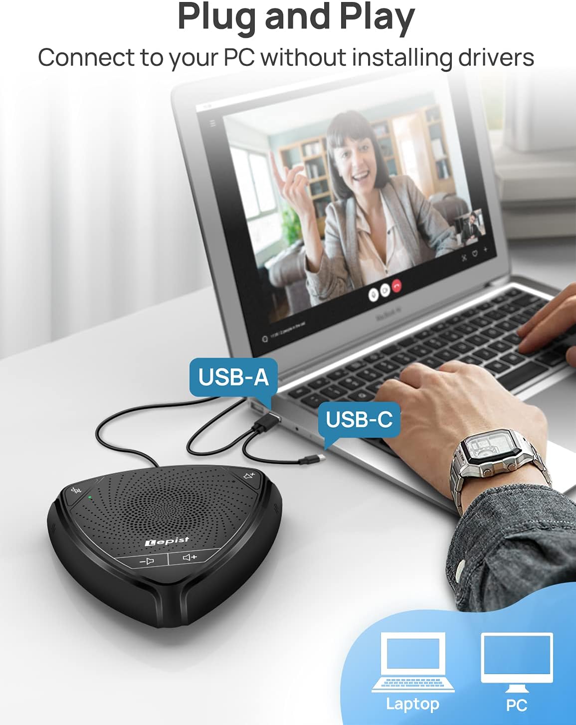 USB Speakerphone with Microphone 360° Voice Pickup H11523