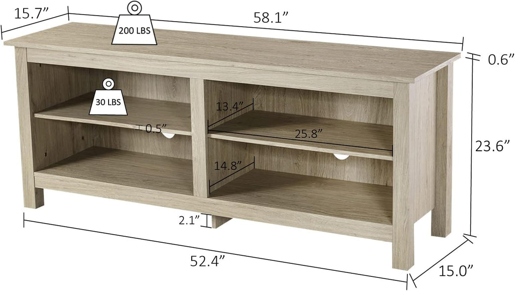 58 Modern TV Stand with 4 Open Storage Cabinets, Oak M2341