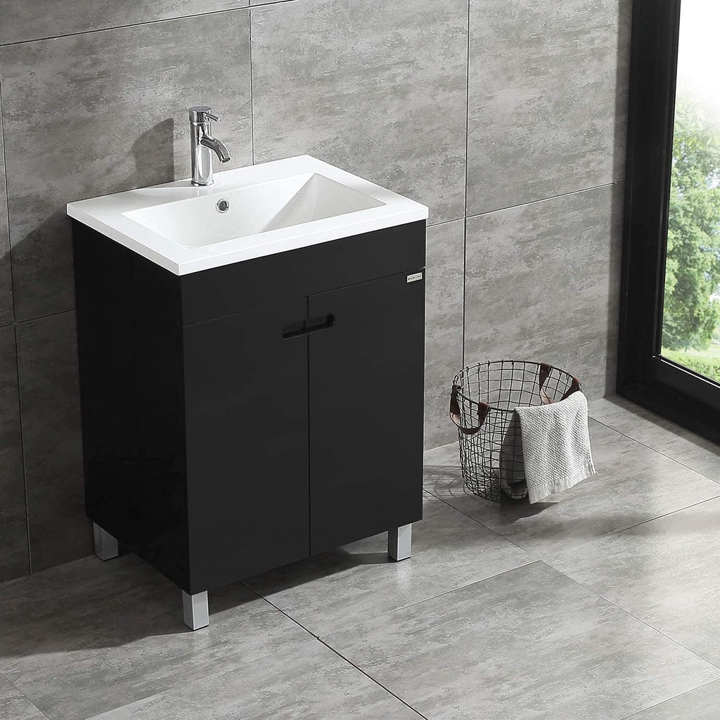 20 Inch Free Standing Bathroom Vanity Cabinet with Resin Sink and Chrome Faucet White O165