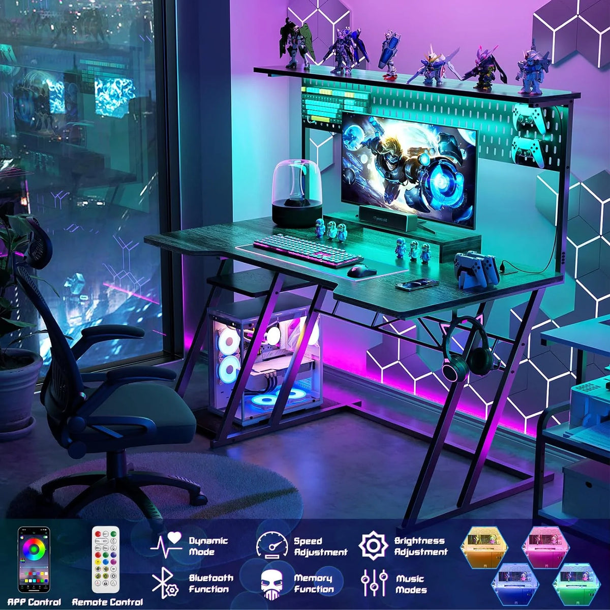 Black 47 inch Computer Desk with Power Outlet and USB Ports R563334