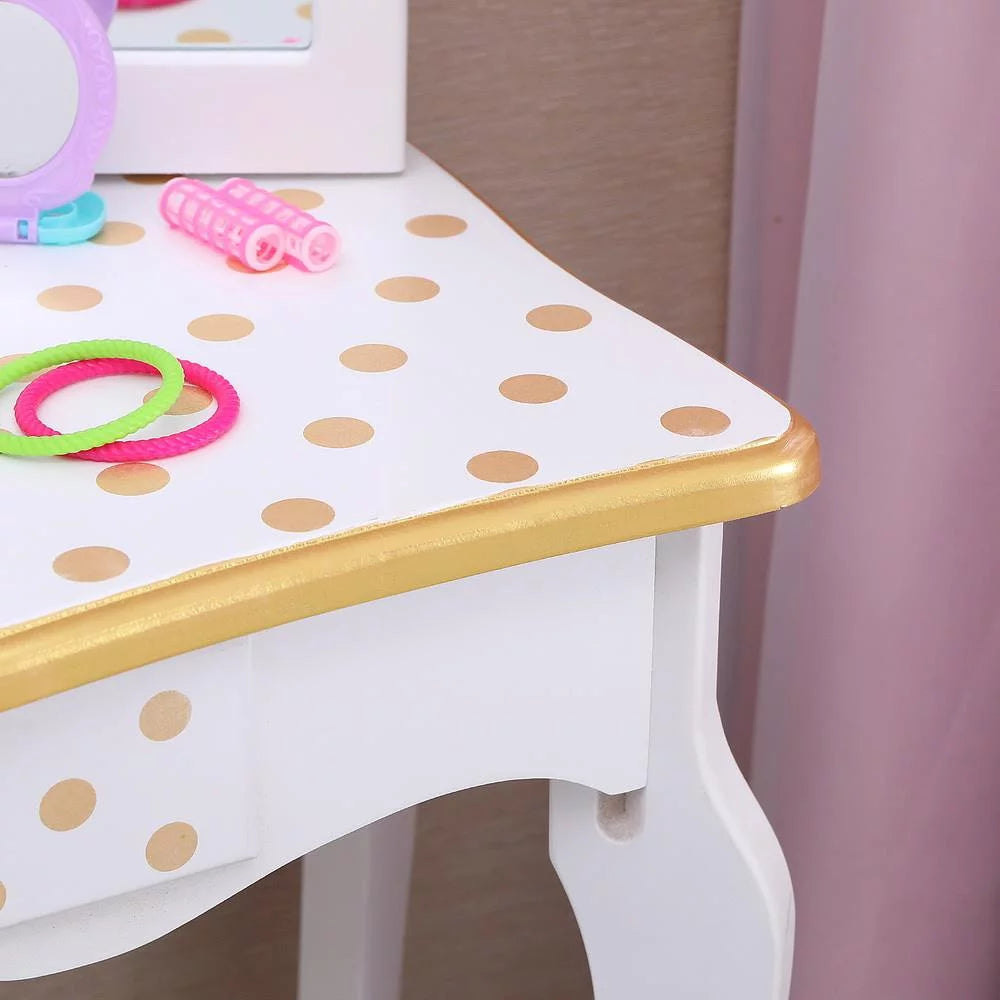 Kids Vanity Table and Stool Set with 3 Mirrors T60799