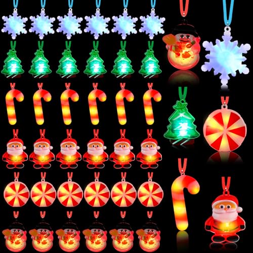 Light up Christmas Bulb Necklace with Santa Claus Tree Snowman Snowflake Candy Decorations 36 Pcs J18214