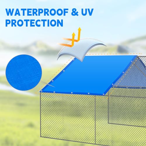 Waterproof 11.5 x 6.6 ft Chicken Coop Cover with 50 Pcs Ball Bungees Cords T7926