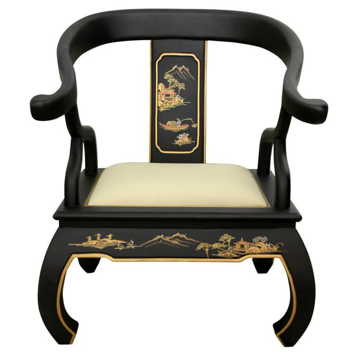 Handmade Wood Black Landscape Ming Chair N8094