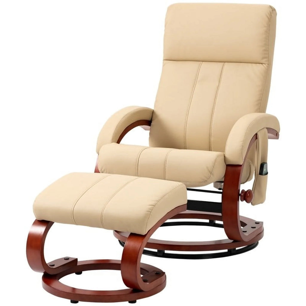 Beige Faux Leather Massage Recliner Chair with Ottoman K628438