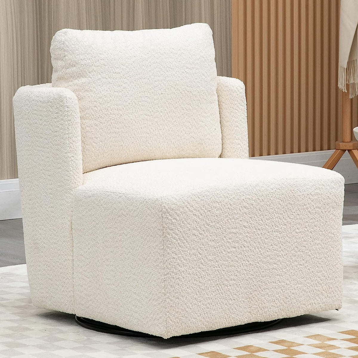 White Chenille Swivel Accent Chair with Pillow V607