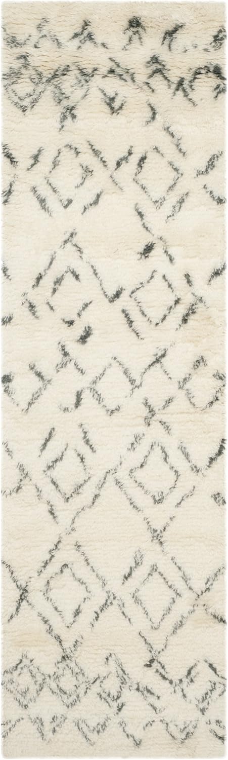 Ivory Grey Handmade Wool Shag Runner 2'3 x 8' G8052