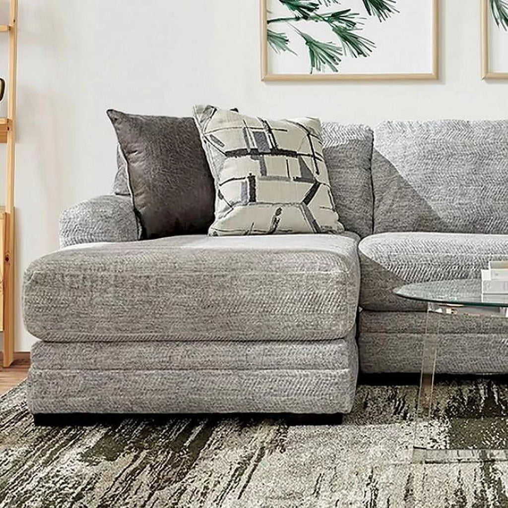 Ivory Gray Plush Chenille Sectional Sofa and Ottoman B643825
