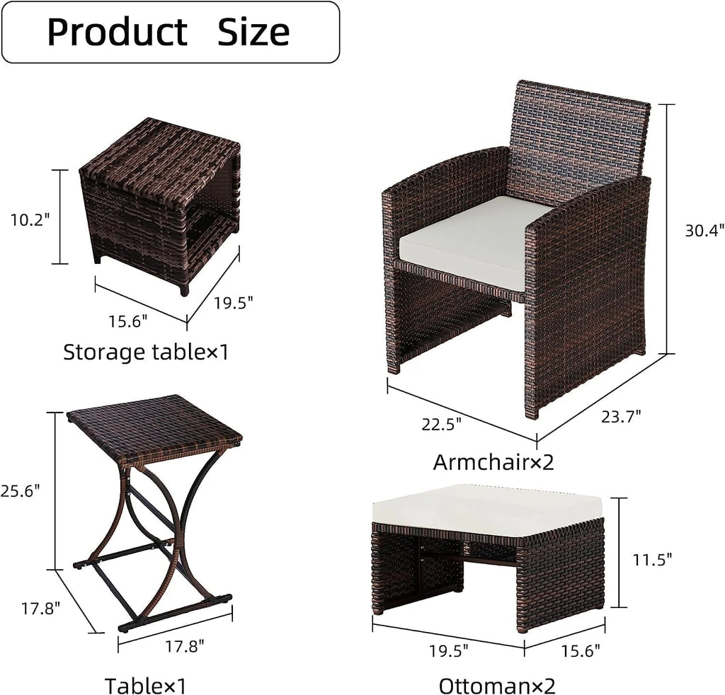 5 Piece PE Wicker Patio Conversation Set with Cushions and Glass Table K7449