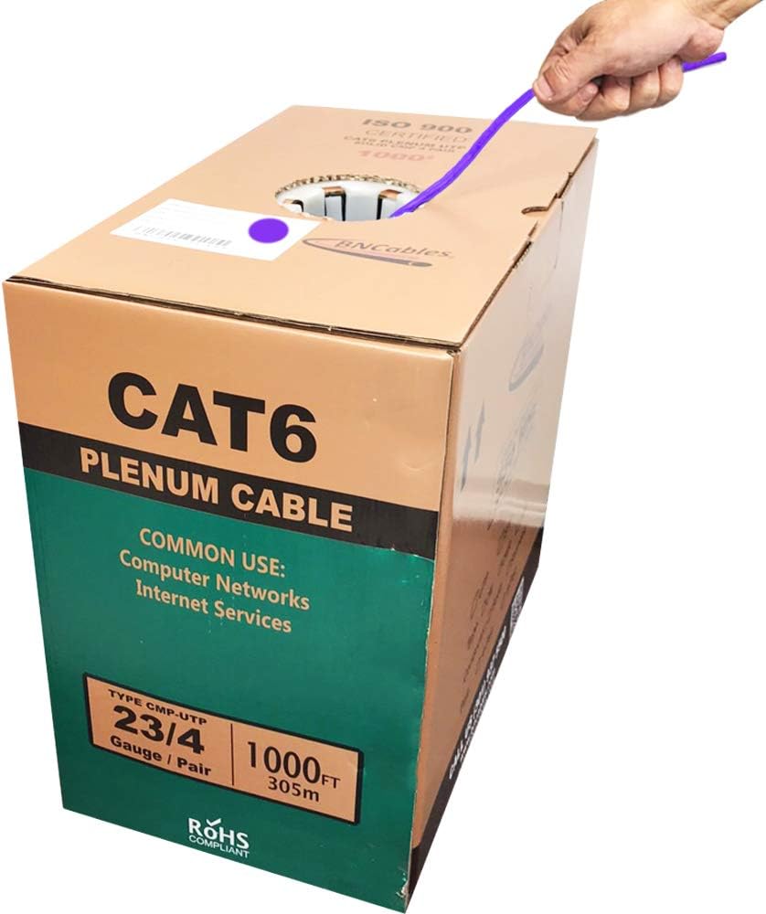 550MHZ CAT6 Plenum Cable 1000ft Blue, 23AWG 4Pair, Solid Network Cable Unshielded Twisted Pair (UTP), Available in Blue, White, Yellow, Gray, Purple, Green & Black (Blue) G297