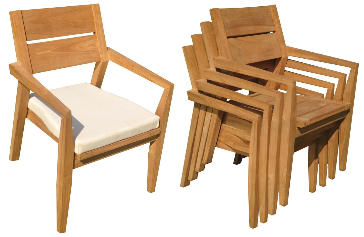 Grade-A Teak 6 Pc Dining Set with 48" Round Table and 5 Stacking Arm Chairs U9759