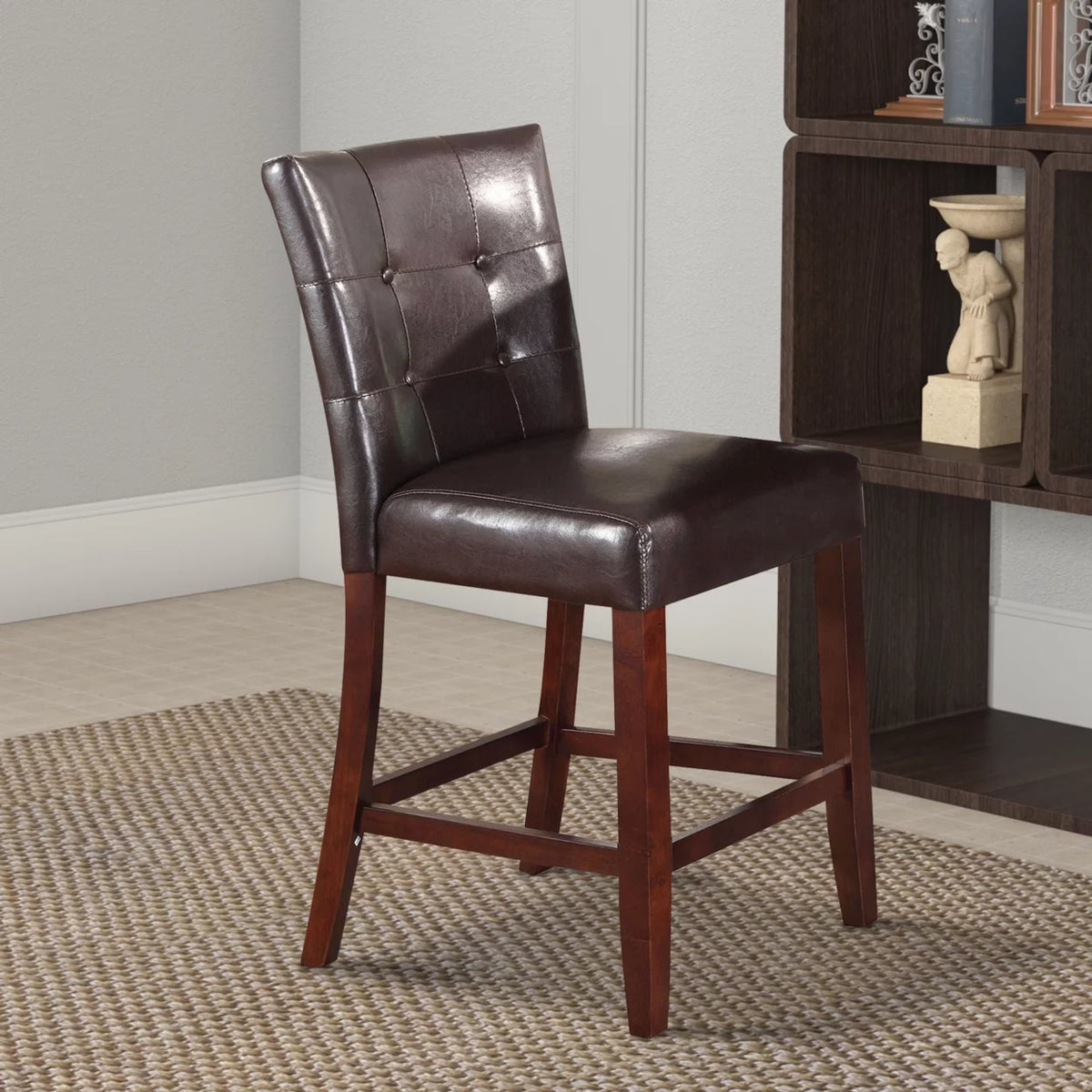 Brown Leather Upholstered Wooden Counter Height Chair Set Of 2 P88789