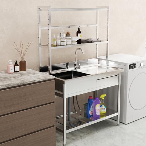 39'' Stainless Steel Single Bowl Utility Sink with Shelves P92188