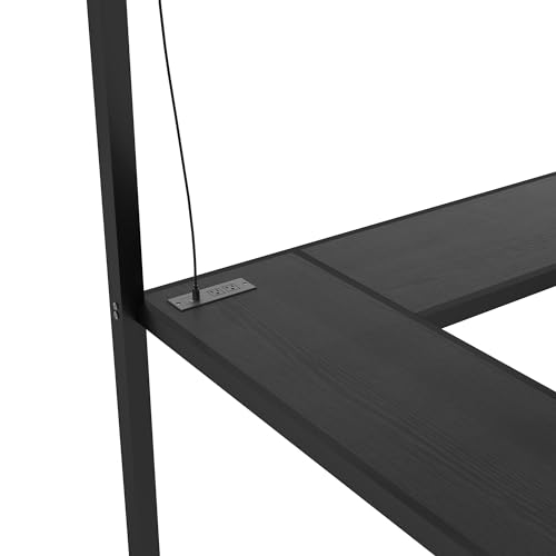 Full Size Black Metal Loft Bed with Desk and Wardrobe S53490