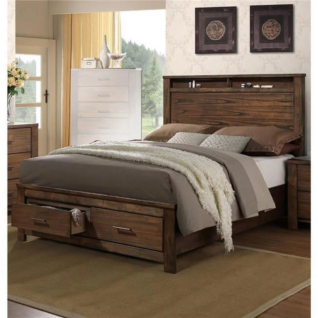 Wooden Queen Size Bed with Storage Drawers N4297