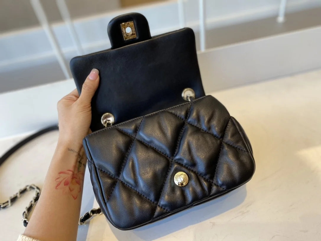 Small Flap Bag Gold Hardware Black Handbag D7515