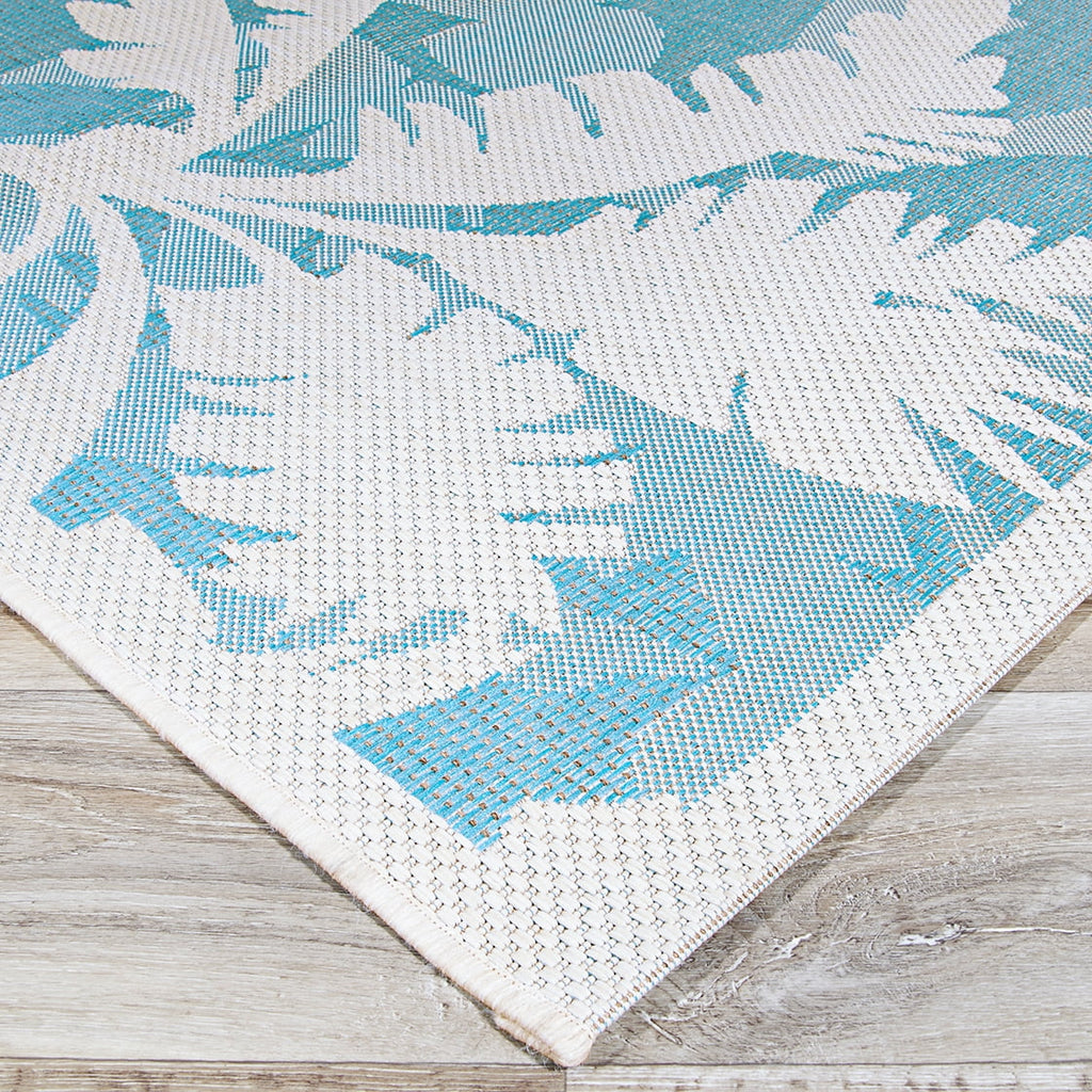 Ivory-Turquoise Blue Indoor Outdoor Area Rug 3'9" x 5'5" W558