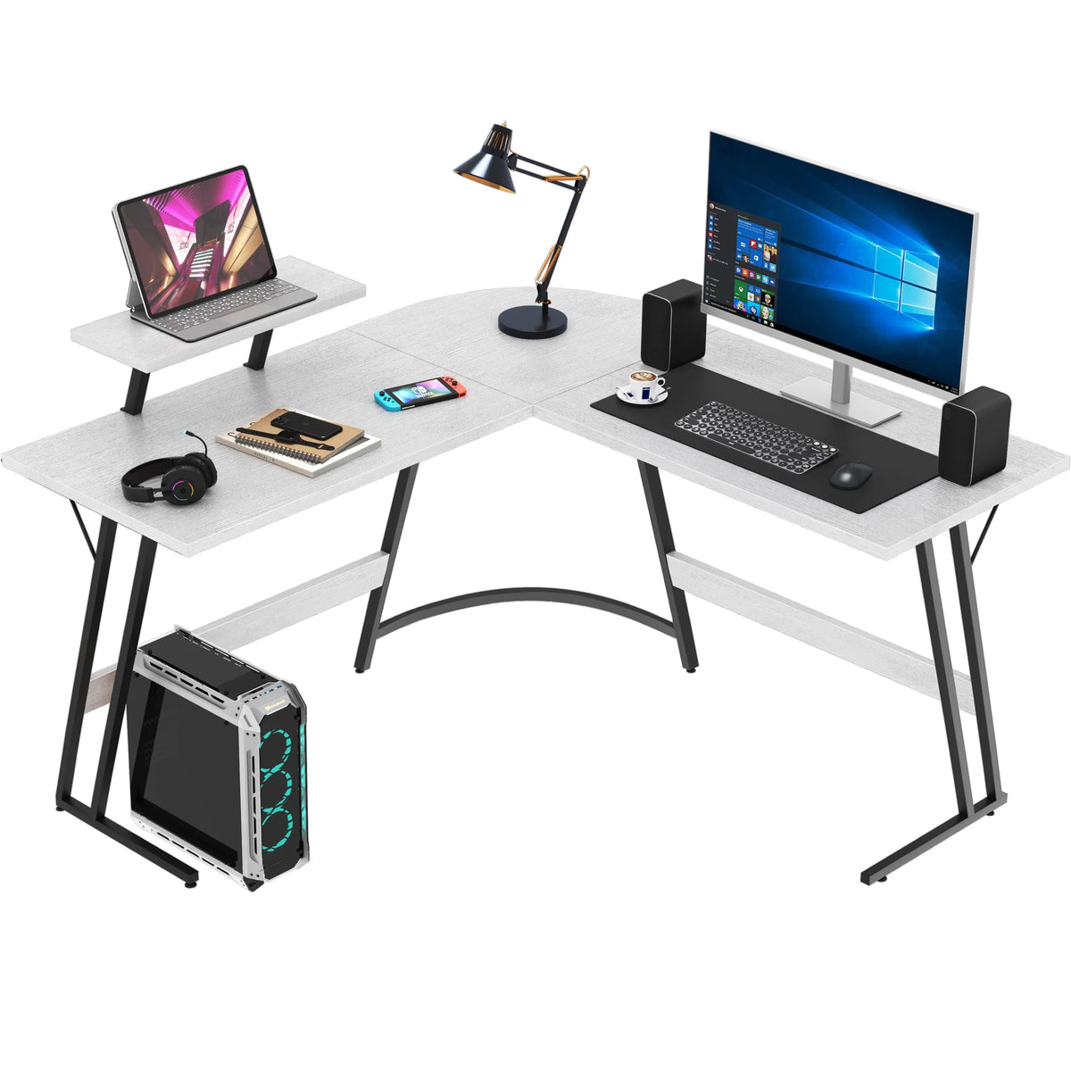 L-Shaped 51 Inches Corner Office Desk with Monitor Riser S58139