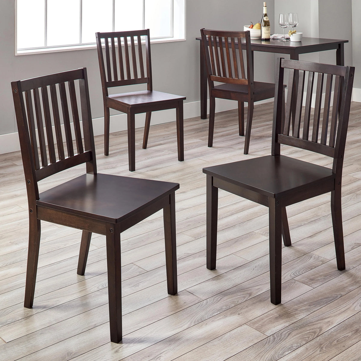 Solid Wood Slat Back Dining Chairs Set of 4 Charcoal Grey L26879