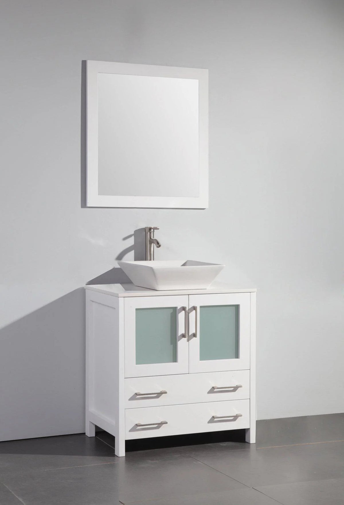 30 in. White Single Sink Vanity Cabinet with Ceramic Vessel Sink & Mirror V69606