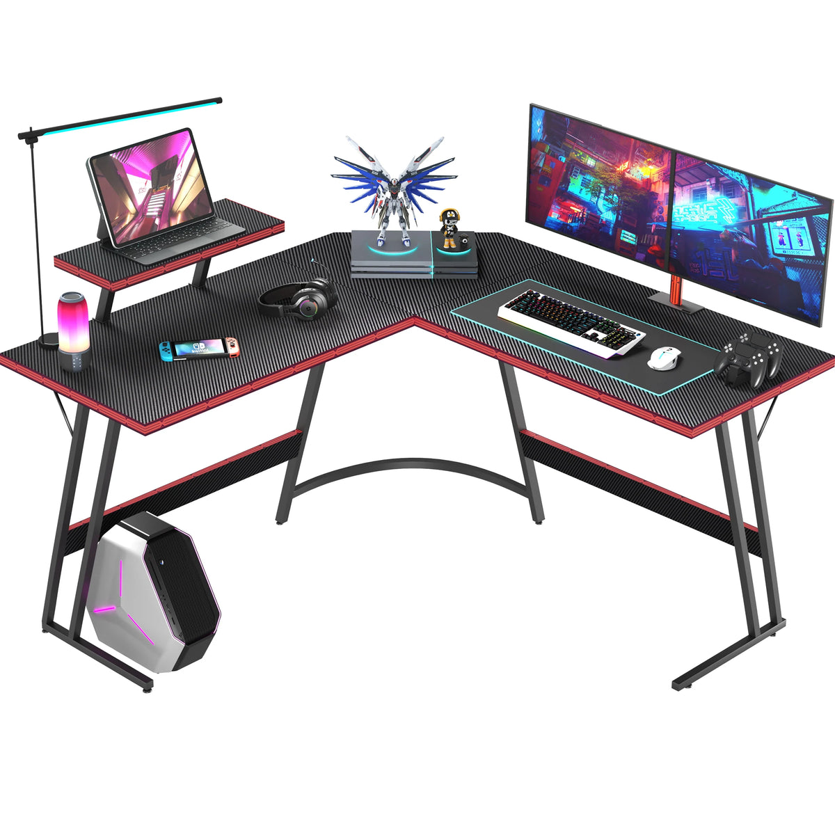 L-Shaped 51 Inches Corner Office Desk with Monitor Riser S58139