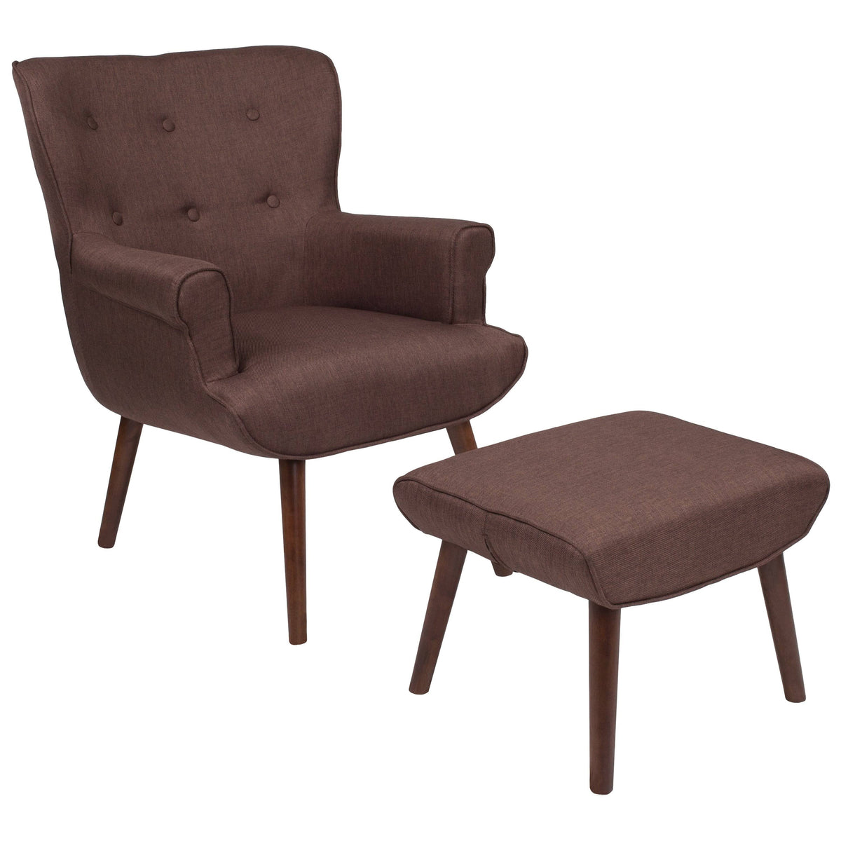 Light Gray Fabric Upholstered Wingback Chair with Ottoman L6818