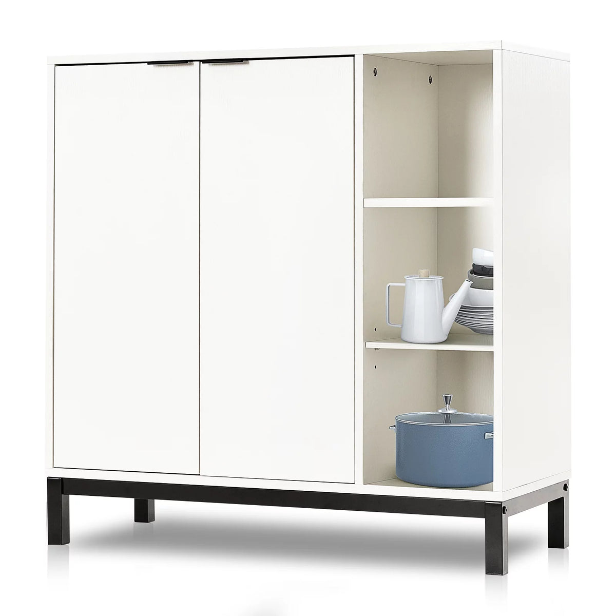 White Wood Bar Cabinet with 2 Door and 8 Wine Racks J15236