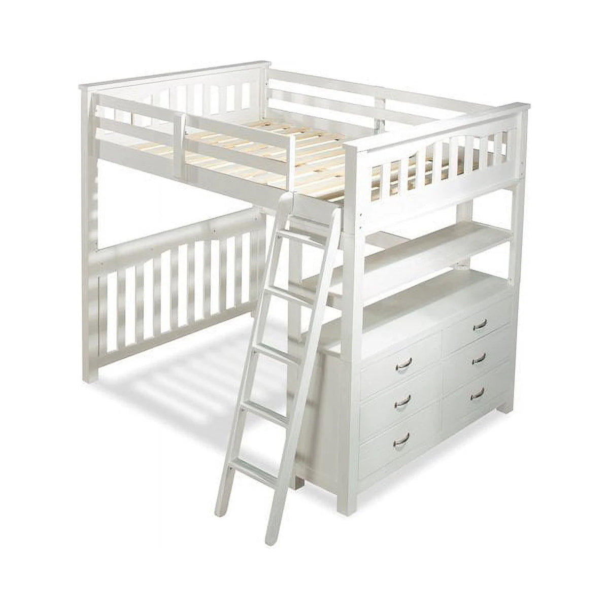 Solid Wood Full Loft Bed with Dresser in White A581