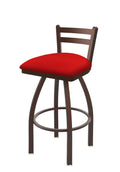Low Back Swivel Bar Stool with Bronze Finish and Red Seat W4891