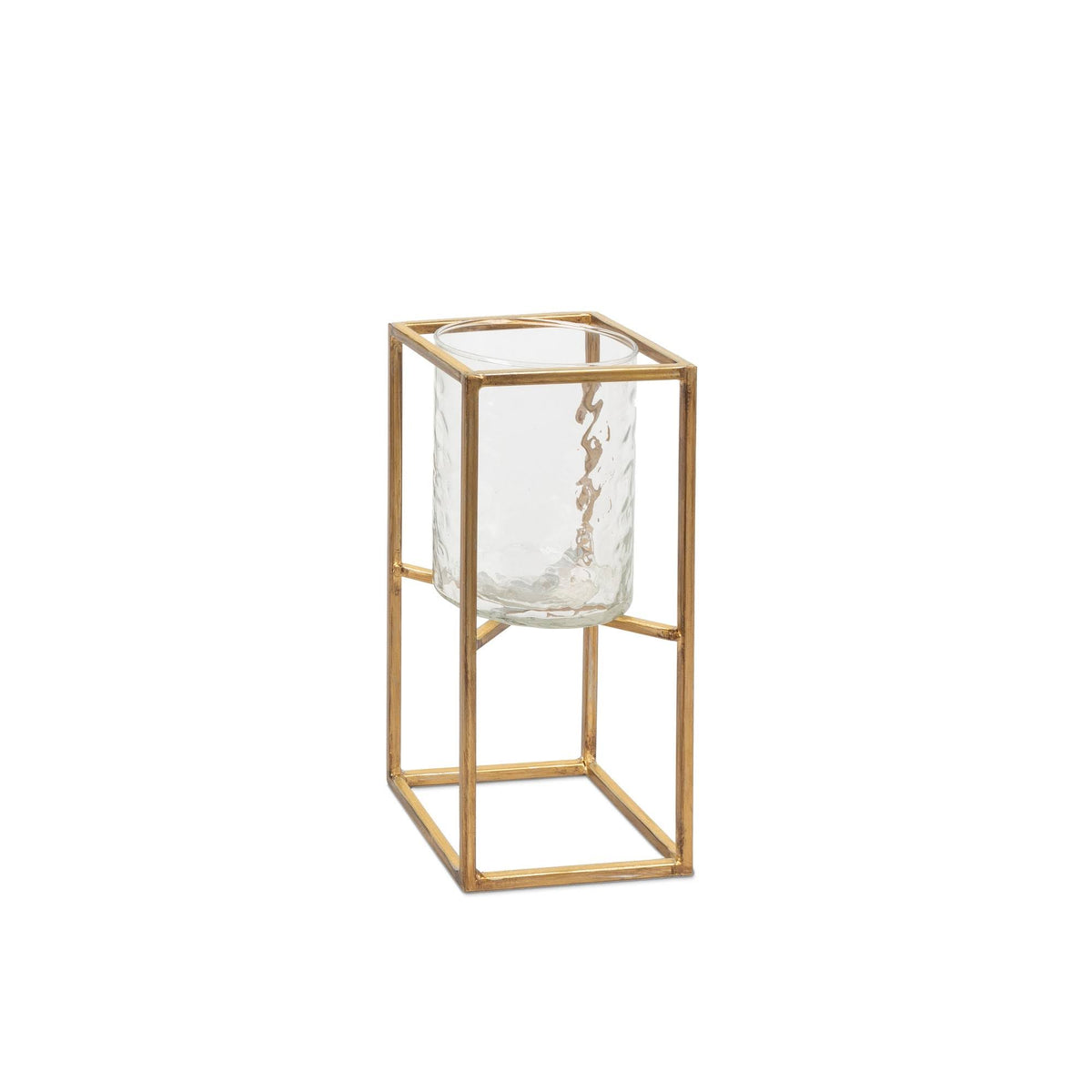 Textured Cylinder Glass and Gold Metal Candle Holder Set of 3 I776