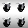 5 inch Soft Rubber Swivel Caster Set with Total Lock Brake A7781