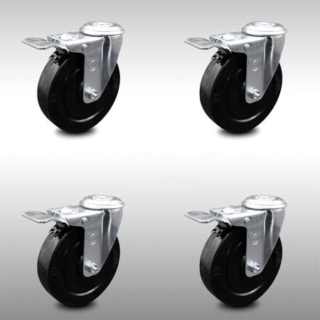 5 inch Soft Rubber Swivel Caster Set with Total Lock Brake A7781