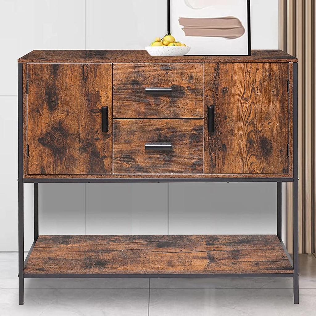 Rustic Brown Storage Cabinet with 2 Drawers and 1 Open Shelf W933