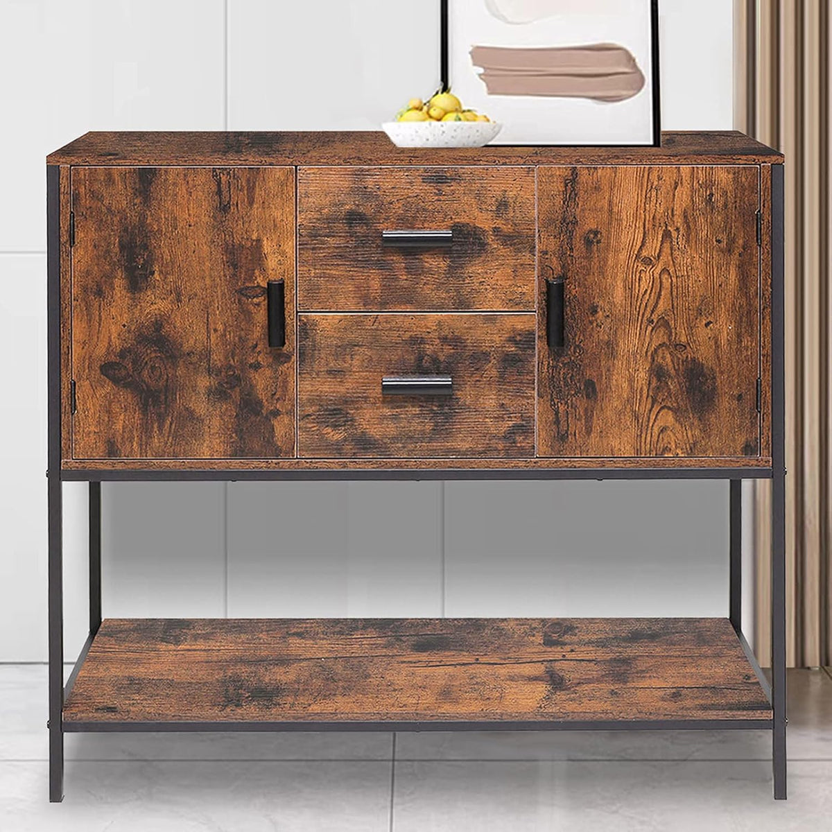 Rustic Brown Storage Cabinet with 2 Drawers and 1 Open Shelf W933