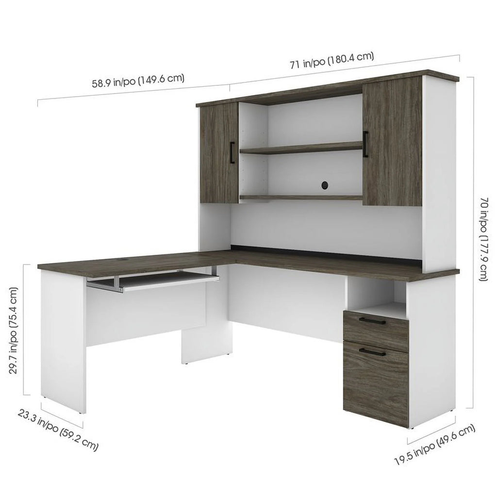 L Shaped Computer Desk with Hutch F8806